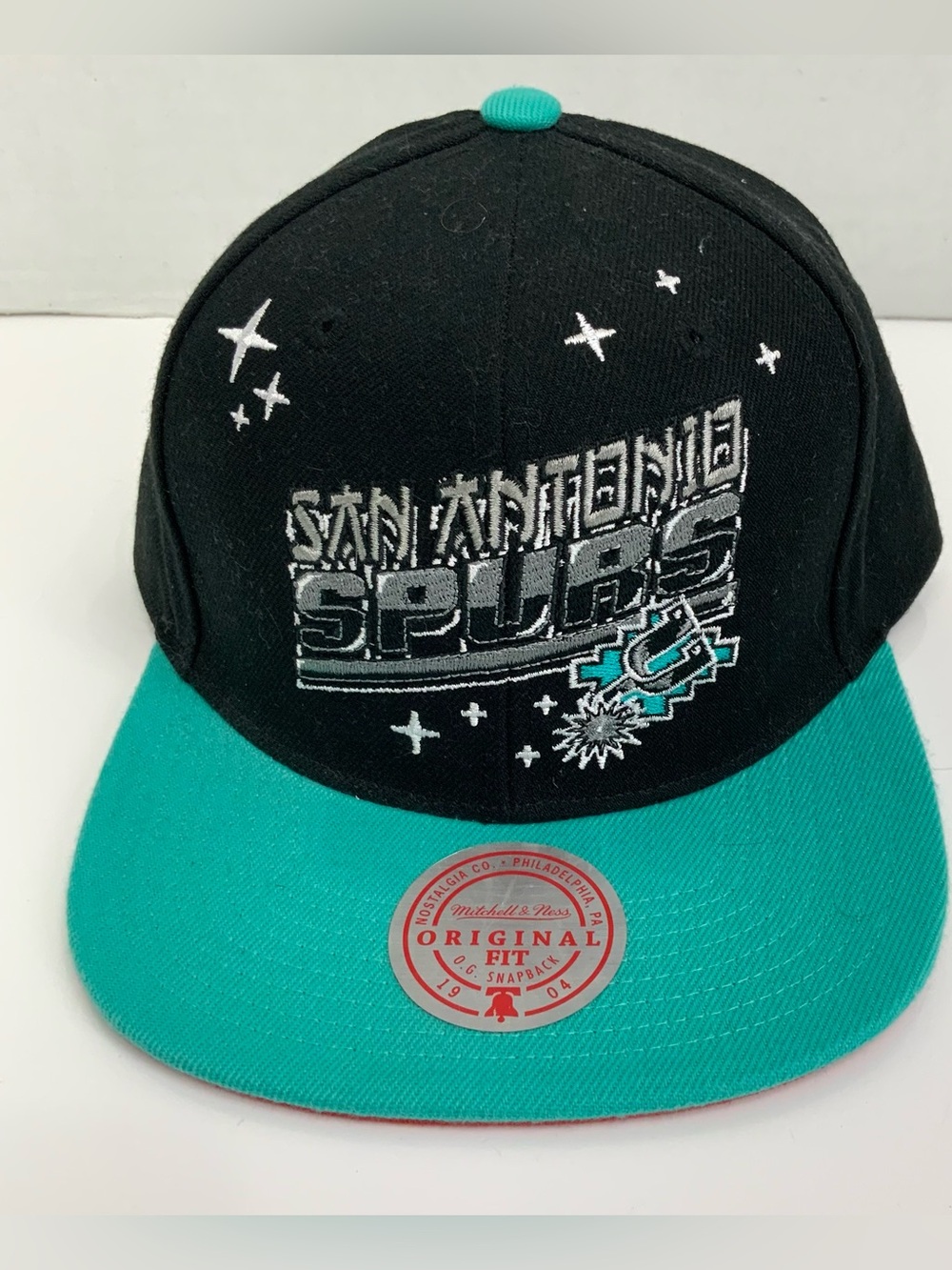 New Mitchell & Ness San Antonio Spurs Black Teal Anime Snapback Hat Ultra Rare